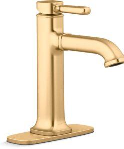 KOHLER Ealing Vibrant Brushed Moderne Brass Single Hole 1-Handle WaterSense Bathroom Sink Faucet with Drain and Deck Plate